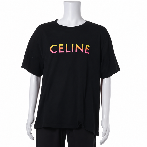 Celine Gradient Logo Cotton T-Shirt — Black, XXL