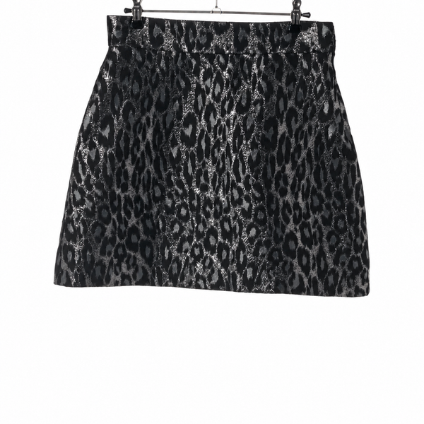 Miu Miu Leopard Wool-Blend Skirt — Black & Silver, 42