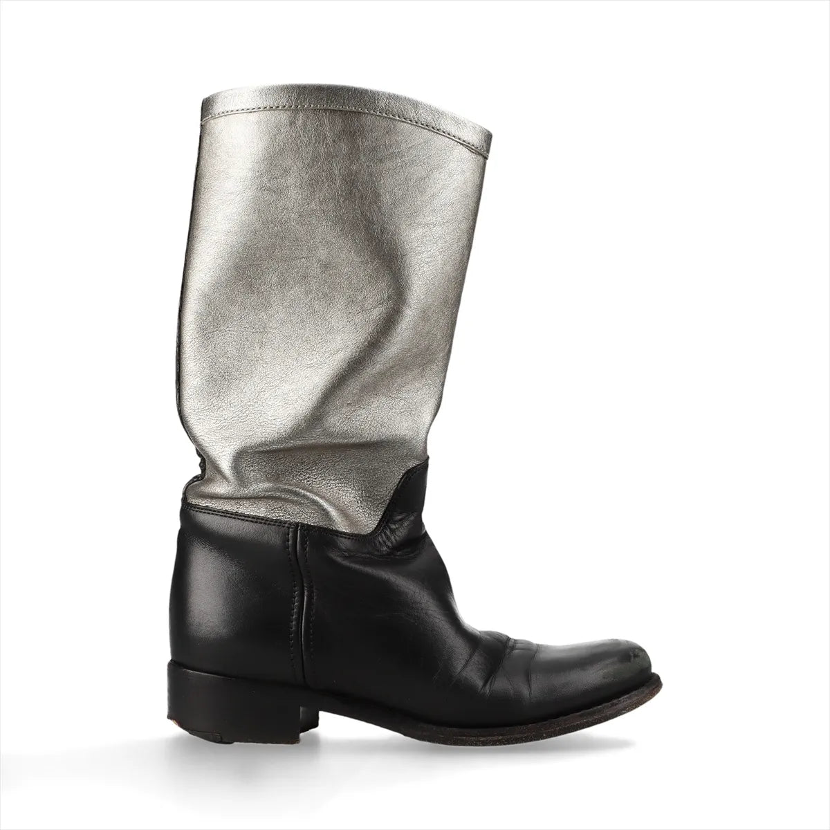 Chanel CC Leather Mid-Calf Boots — Silver & Black, 36C; actual item photo 3