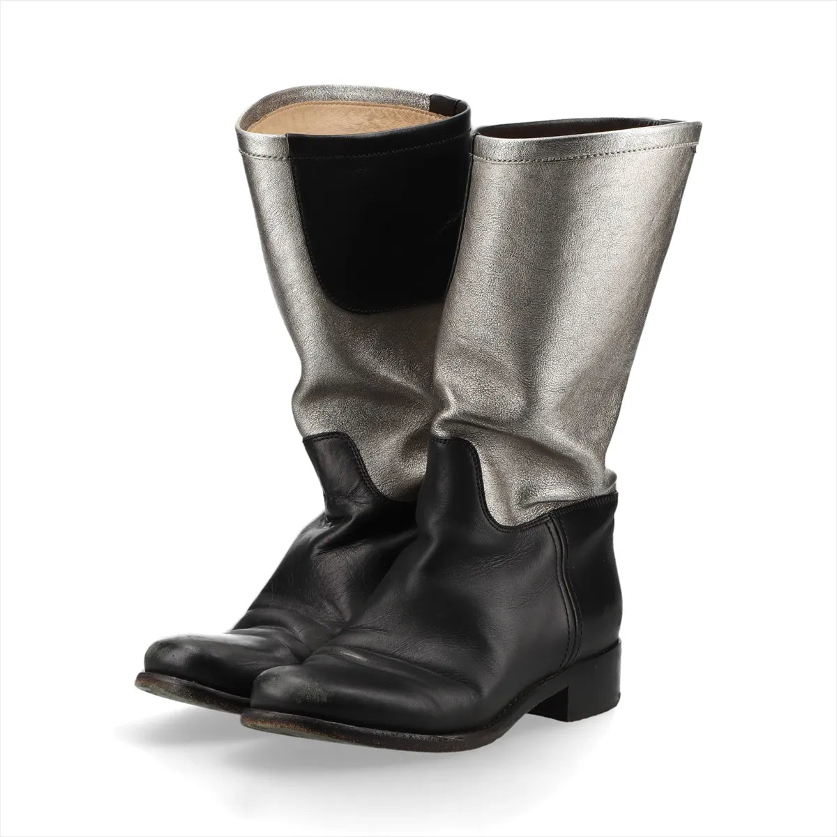 Chanel CC Leather Mid-Calf Boots — Silver & Black, 36C; actual item photo 5