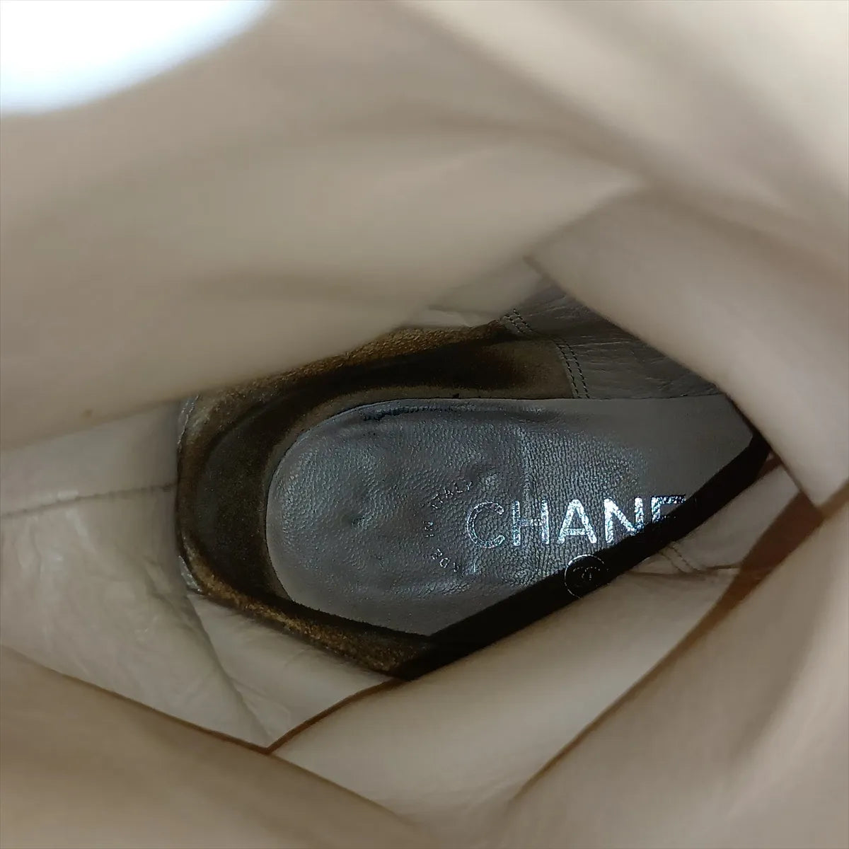 Chanel CC Leather Mid-Calf Boots — Silver & Black, 36C; actual item photo 17