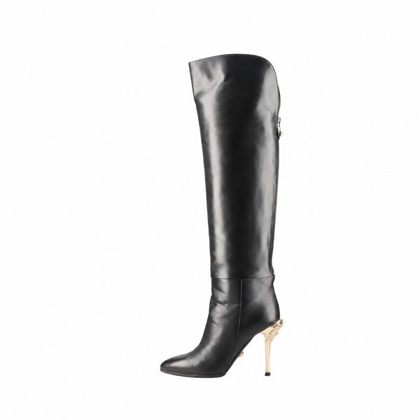 Versace Medusa Leather Tall Boots — Black, 37