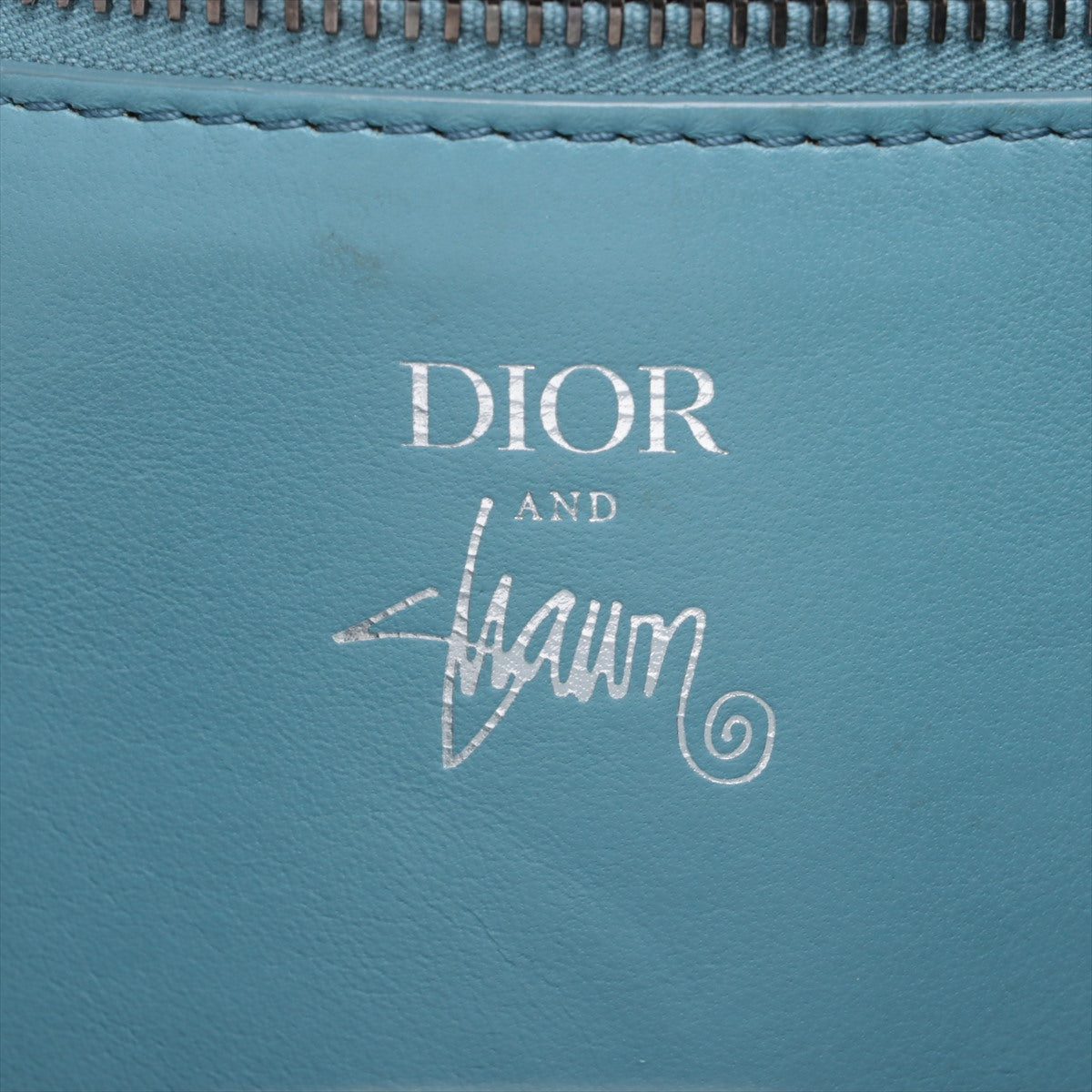 Designer Christian Dior x Shawn Stussy Logo Leather Tote Bag Blue