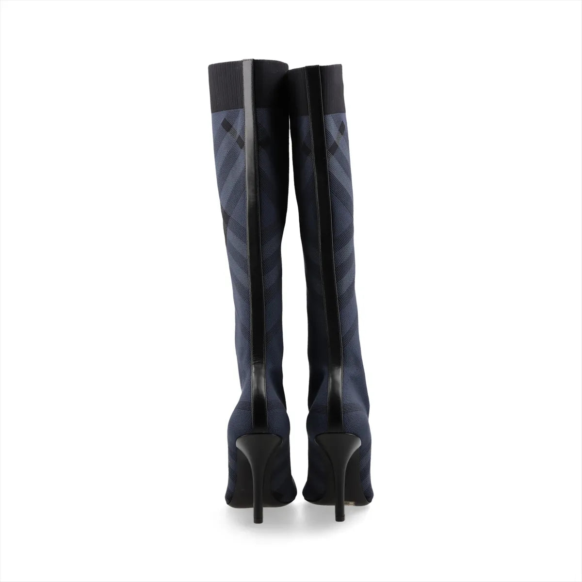 Burberry Knit Check & Leather Tall Boots — Navy & Black, 38; actual item photo 6