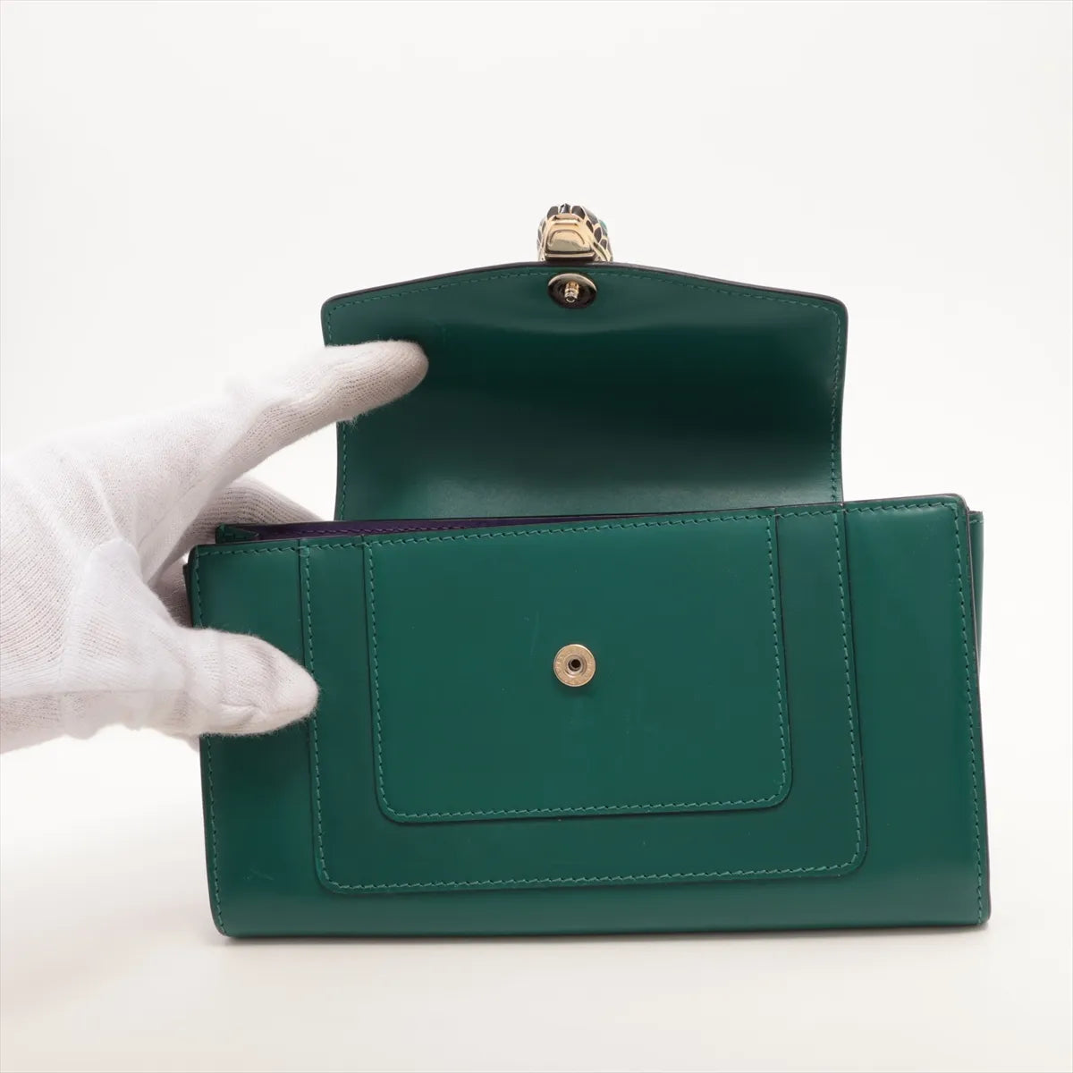 Bvlgari Serpenti Forever Leather Chain Wallet — Green & Purple; actual item photo 3