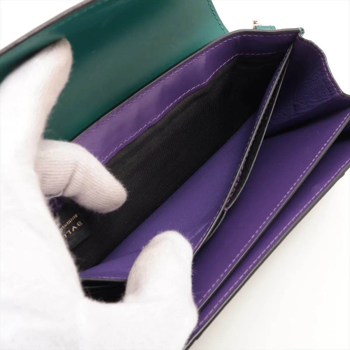 Bvlgari Serpenti Forever Leather Chain Wallet — Green & Purple; actual item photo 4