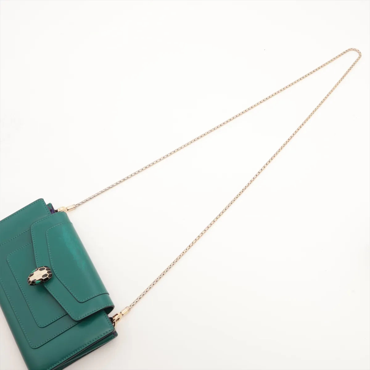 Bvlgari Serpenti Forever Leather Chain Wallet — Green & Purple; actual item photo 7
