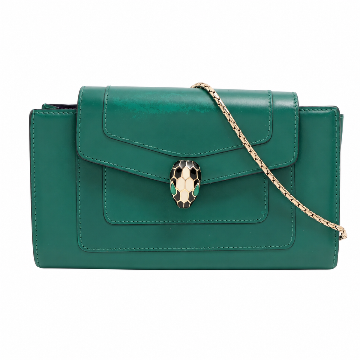 Bvlgari Serpenti Forever Leather Chain Wallet — Green & Purple; actual item photo 1