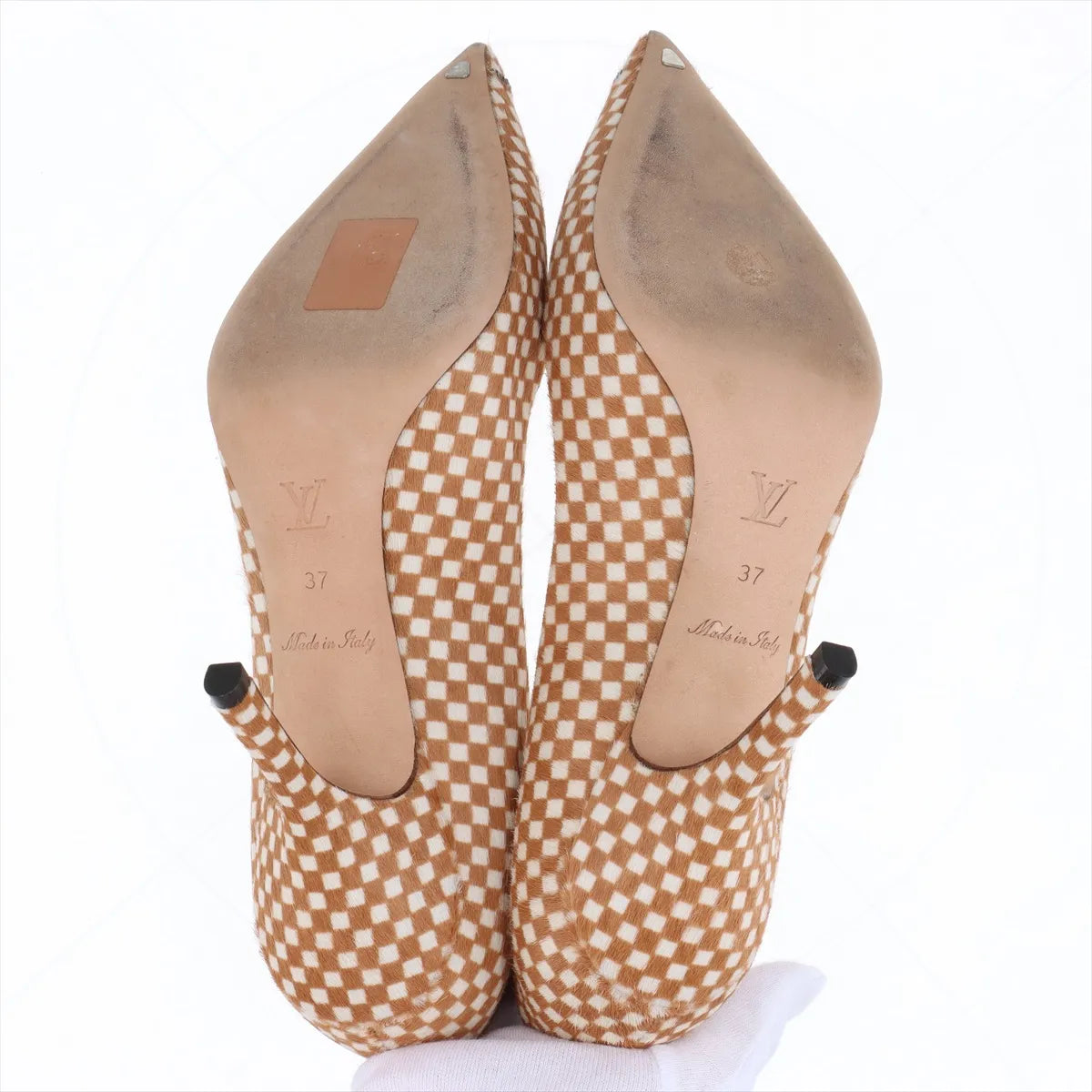 Louis Vuitton Damier Sequin Pumps — Brown & Ivory, 37; actual item photo 8