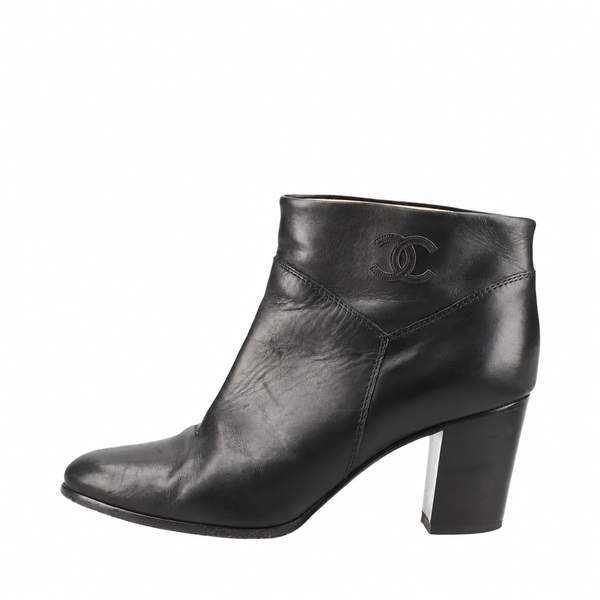 Chanel CC Leather Ankle Boots — Black, 37.5