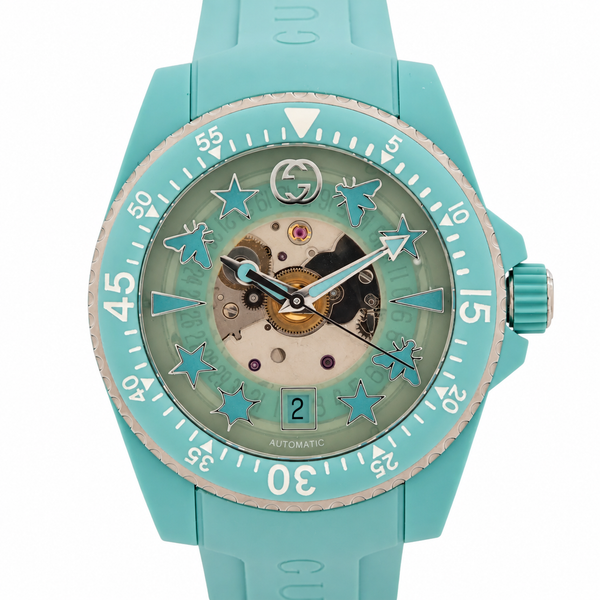 Gucci Dive 136.3 Automatic Skeleton Watch — Aquamarine