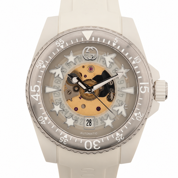 Gucci Dive 136.3 Automatic Skeleton Watch — White