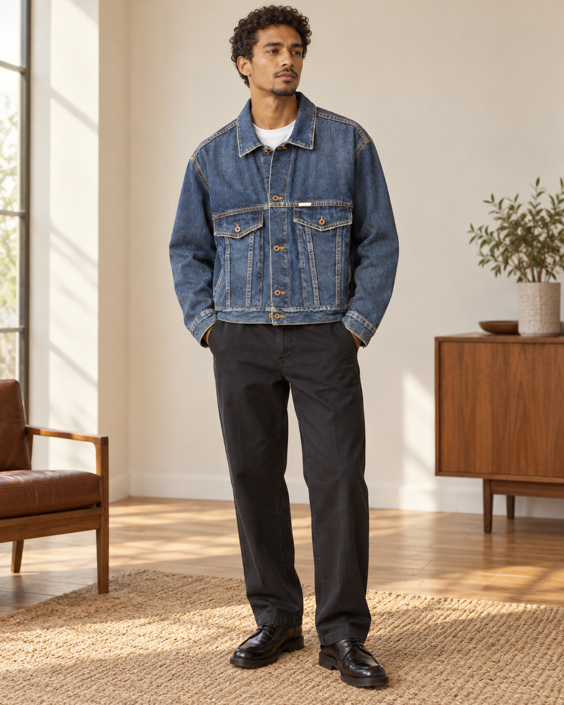 Styling example showing Off-White Blue Cotton Denim Jacket — XS worn with complementary pieces