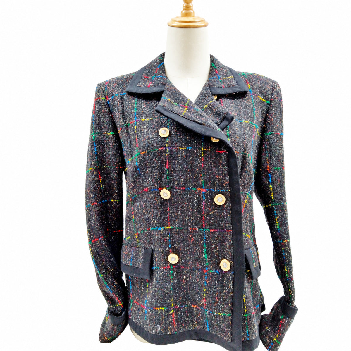 Versace Jeans Couture multicolor tweed double-breasted jacket front