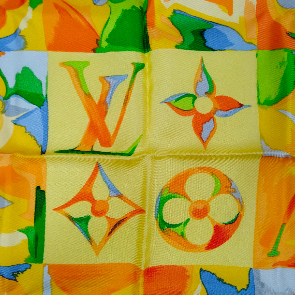 Louis Vuitton Yellow Monogram Mosaic Silk Scarf — original detail