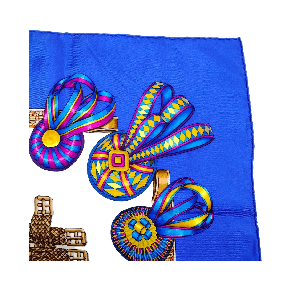 Hermès Les Rubans du Cheval Carré 90 Silk Scarf — Blue Multicolor — original photograph 5