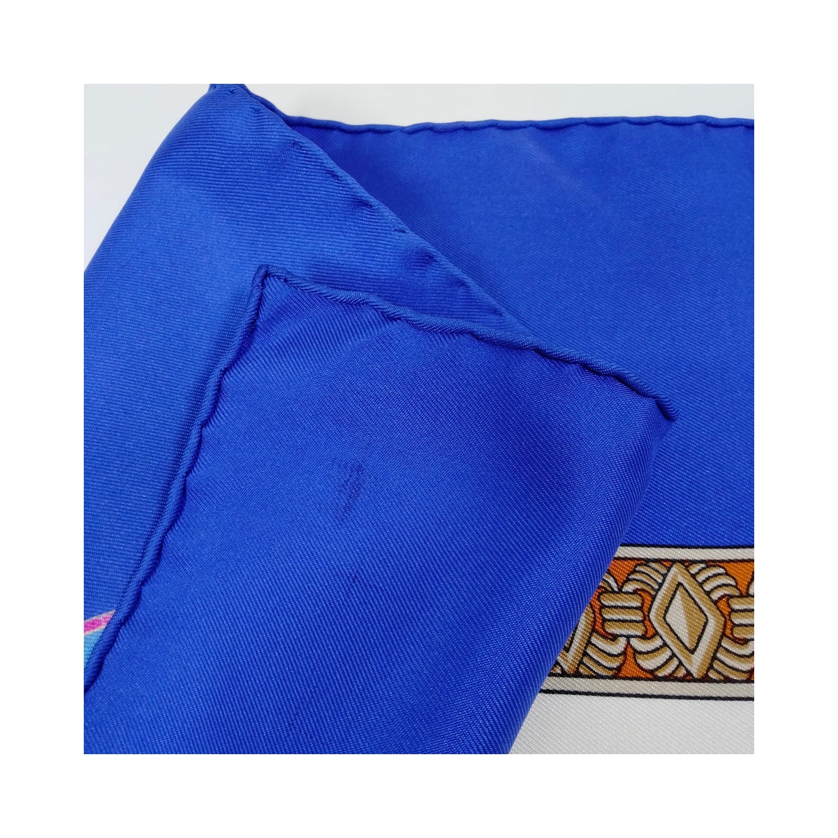 Hermès Les Rubans du Cheval Carré 90 Silk Scarf — Blue Multicolor — original photograph 7