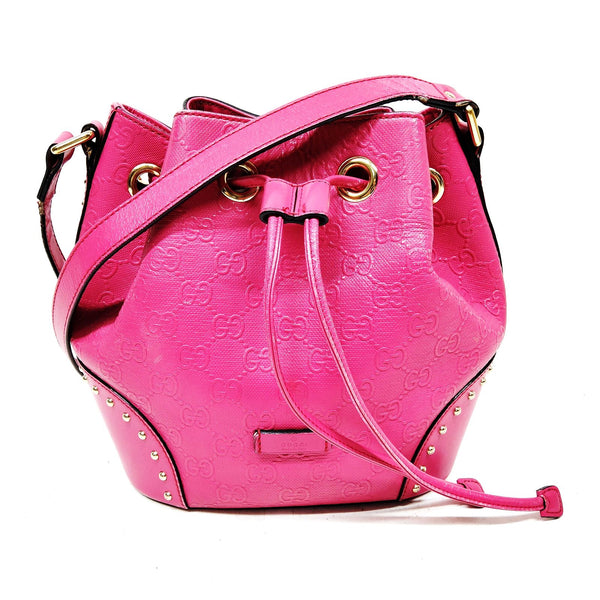 Gucci Hot Pink GG Embossed Studded Bucket Bag