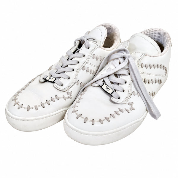 Bottega Veneta White Leather Whipstitch Sneakers — 40