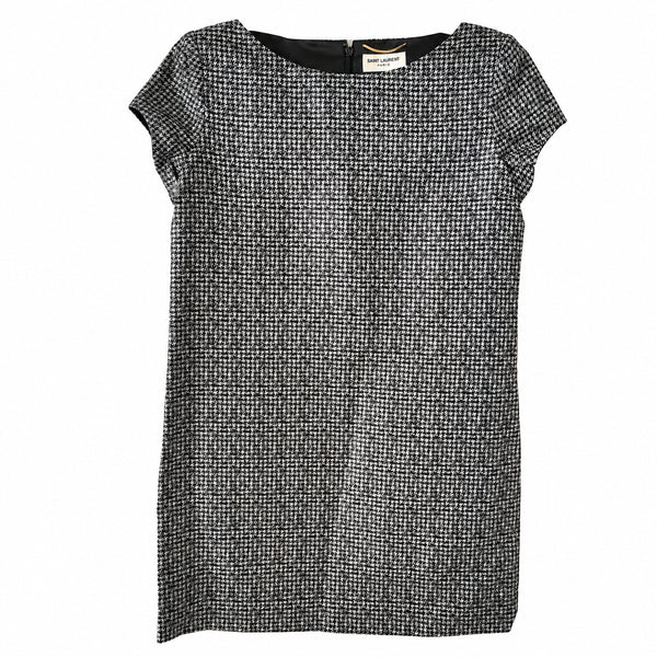 Saint Laurent Black & White Houndstooth Silk-Blend Dress — 40
