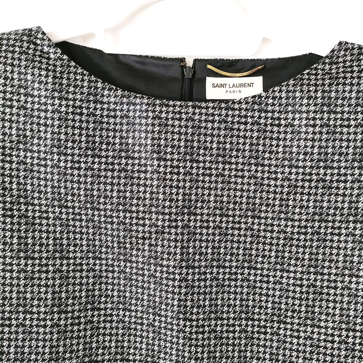 Saint Laurent Black & White Houndstooth Silk-Blend Dress — FR 40 — original detail 2