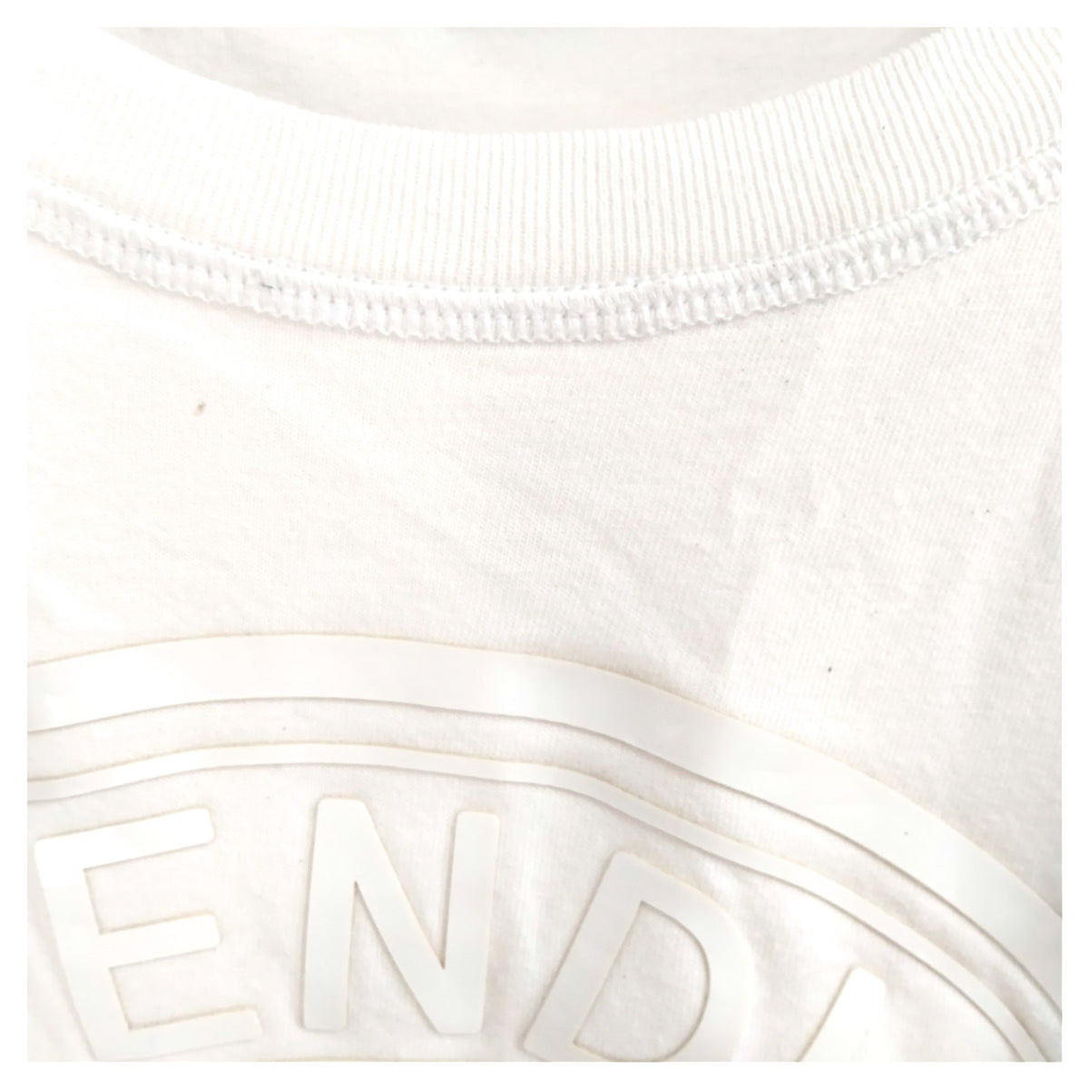 Fendi White Logo Cotton T-Shirt with FF Sleeve Stripes — IT 36 — original detail 2