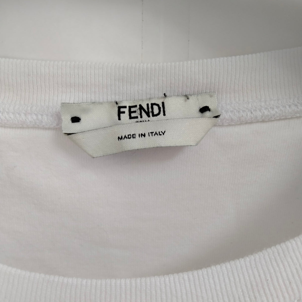 Fendi White Logo Cotton T-Shirt with FF Sleeve Stripes — IT 36 — original detail 3