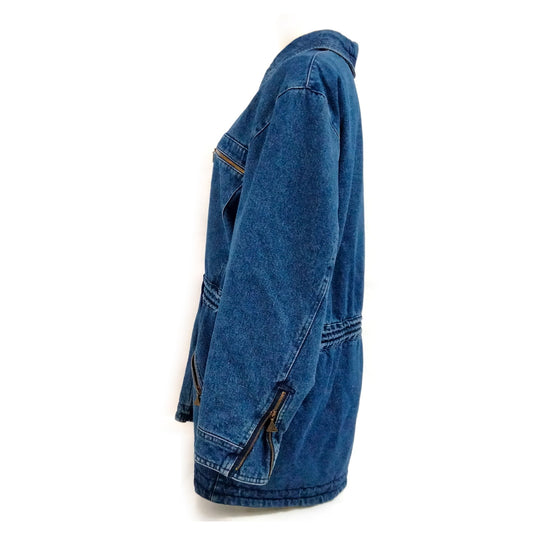 Gianni Versace Blue Denim Zip-Front Coat — IT 42 — original detail 1