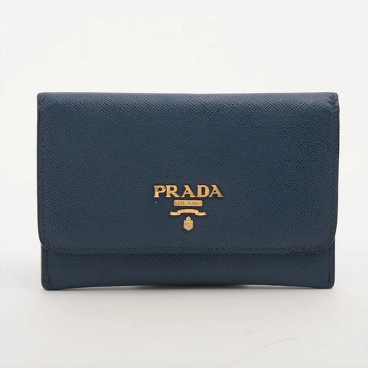 Prada Saffiano Leather Card Case Navy Blue