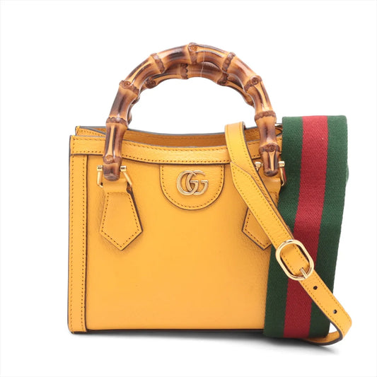 Gucci GG Logo Bamboo Diana Leather Small Tote Bag Yellow * PREORDER *
