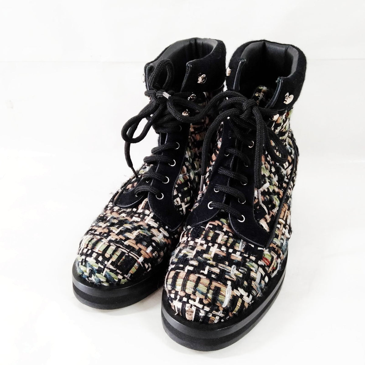 Chanel Multicolor Tweed Boots