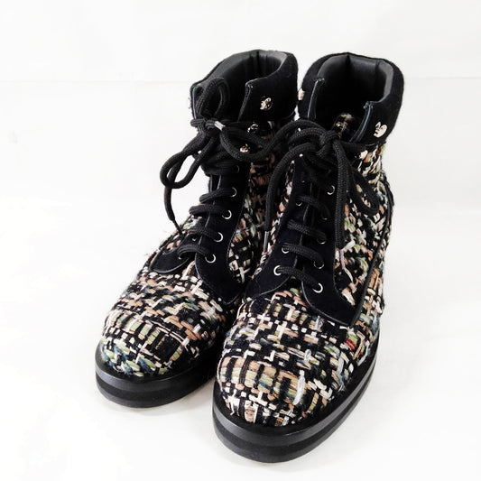 Chanel Multicolor Tweed Boots
