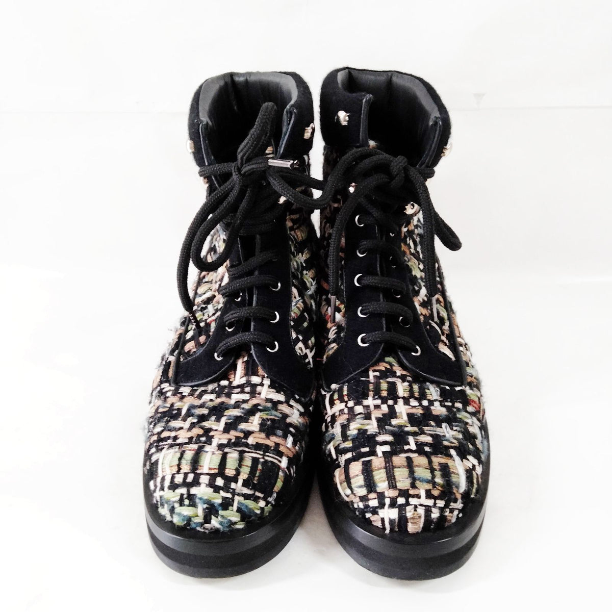 Chanel Multicolor Tweed Boots