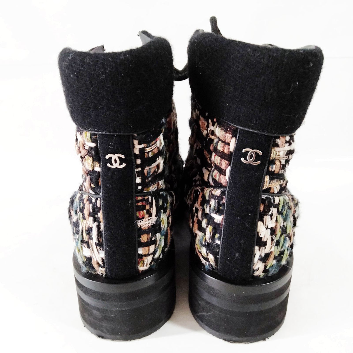 Chanel Multicolor Tweed Boots