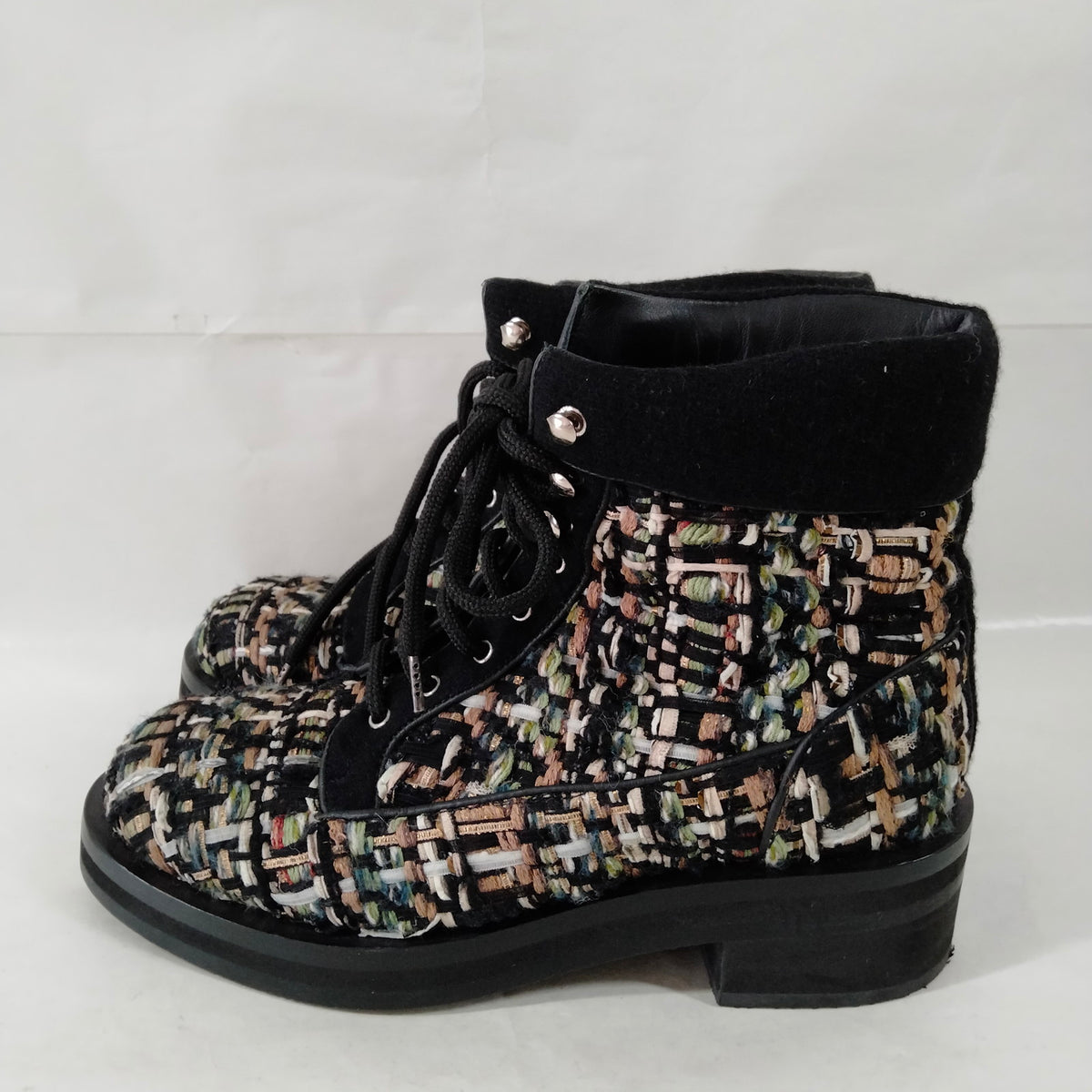 Chanel Multicolor Tweed Boots