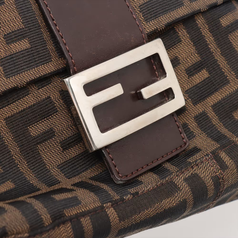 Fendi Zucca Mamma Baguette Canvas Leather Shoulder Bag Brown