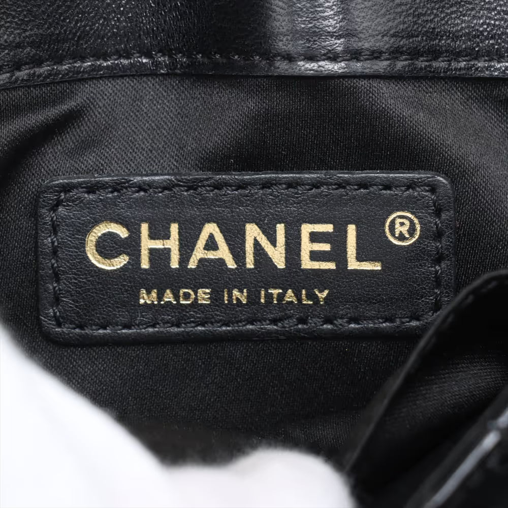 Chanel CC Logo Matelasse Patent Leather Cotton Chain Gamaguchi Shoulder Bag Black