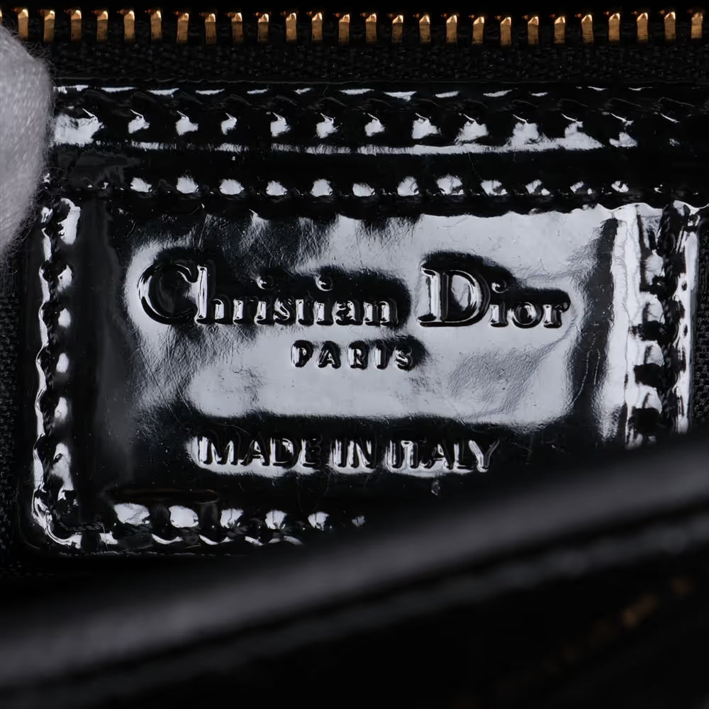 Christian Dior Cannage Lady Dior Large Patent Leather Two-Way Shoulder Bag Black