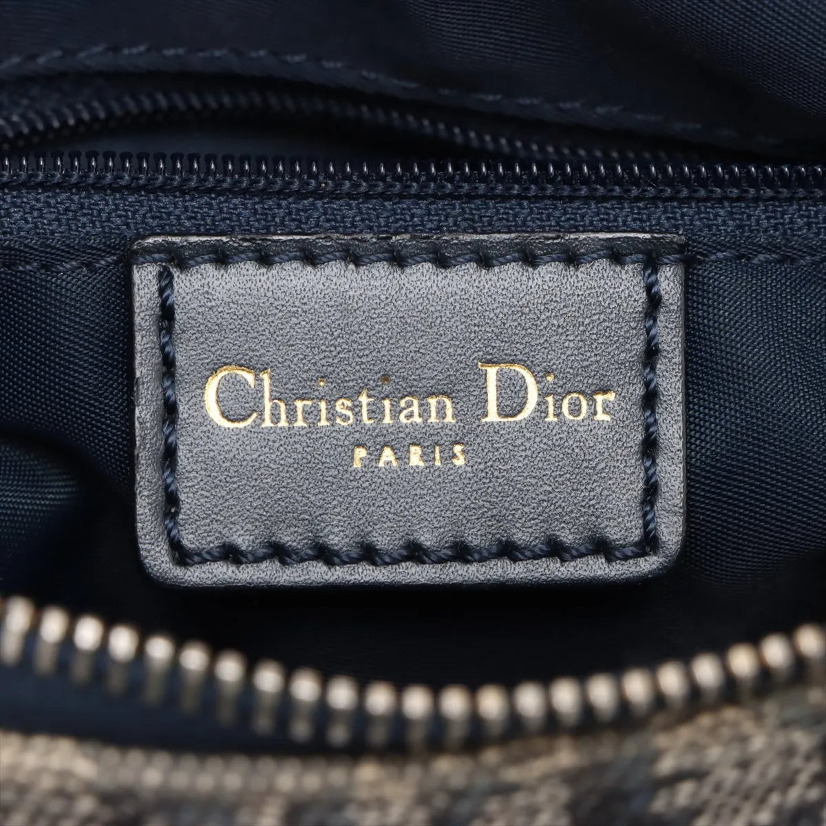 Christian Dior Trotter Canvas Leather Handbag Gray x Navy