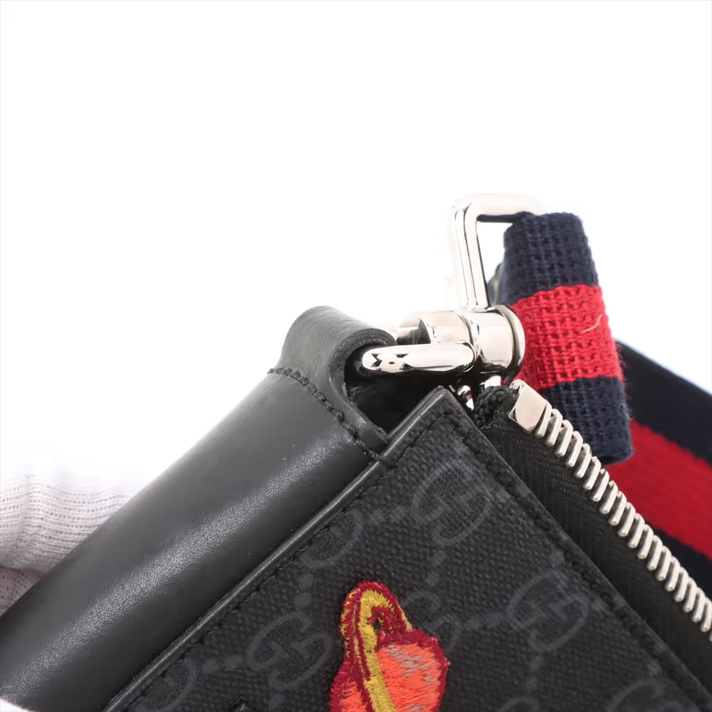 Gucci GG Supreme Patches Leather Messenger Bag Black