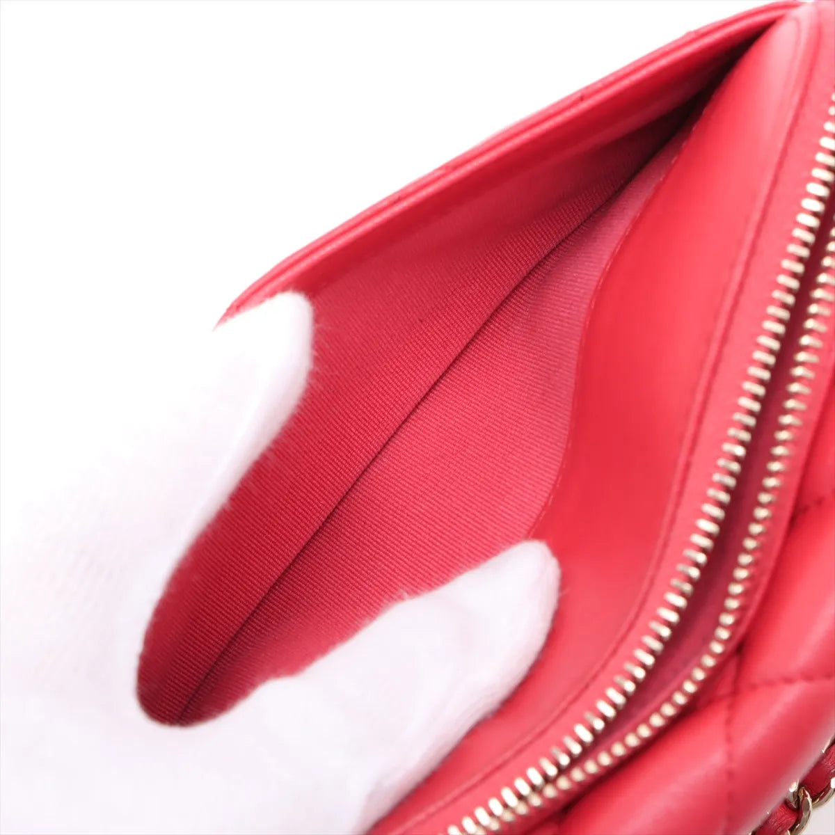 Chanel CC Logo Matelasse Lambskin Wallet on Chain Red
