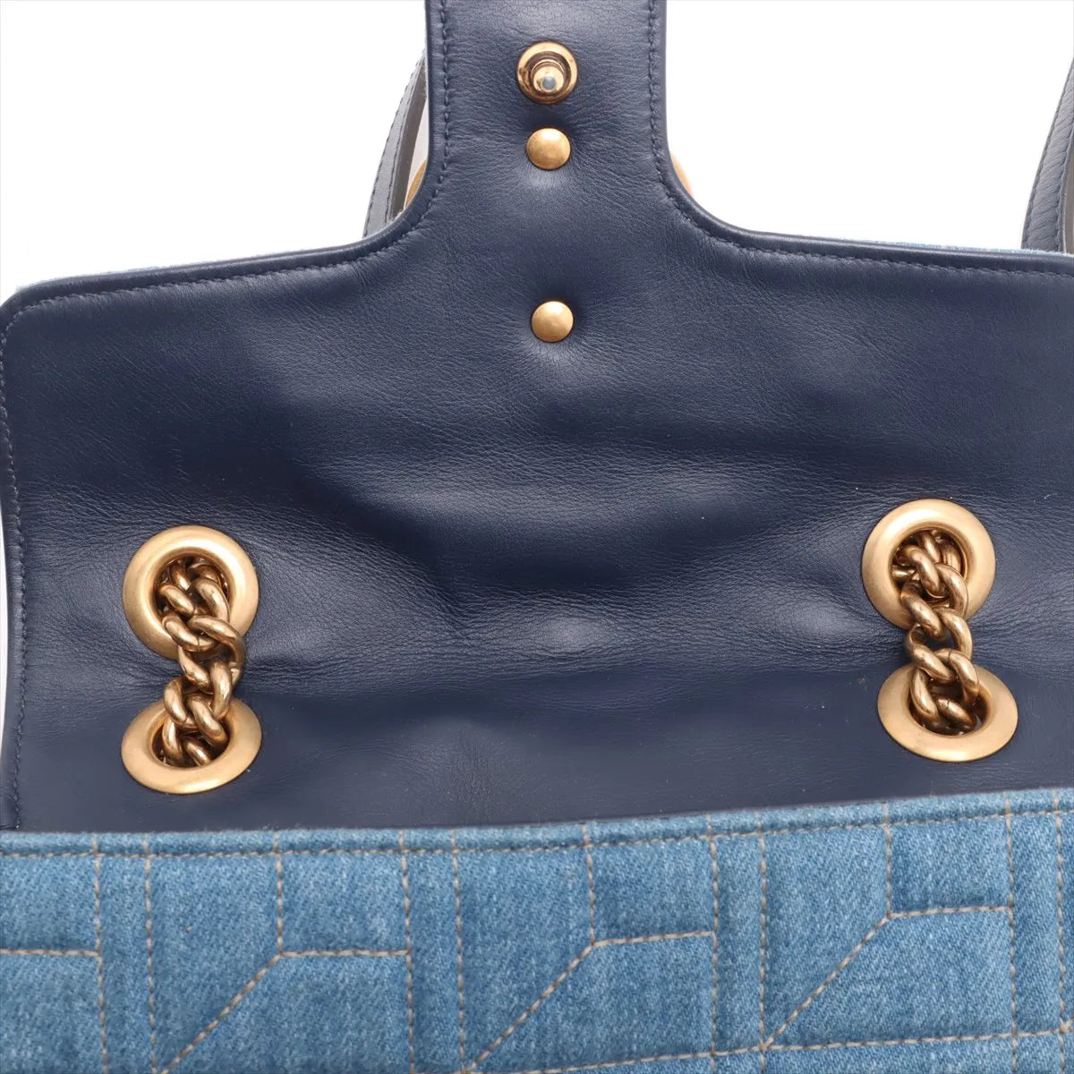Gucci GG Marmont Pearl Stud Denim Chain Shoulder Bag Blue