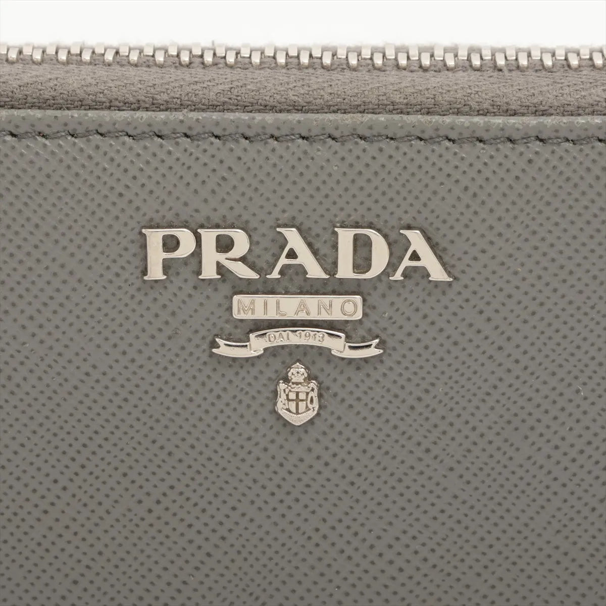 Prada Saffiano Leather Zip Round Wallet Gray