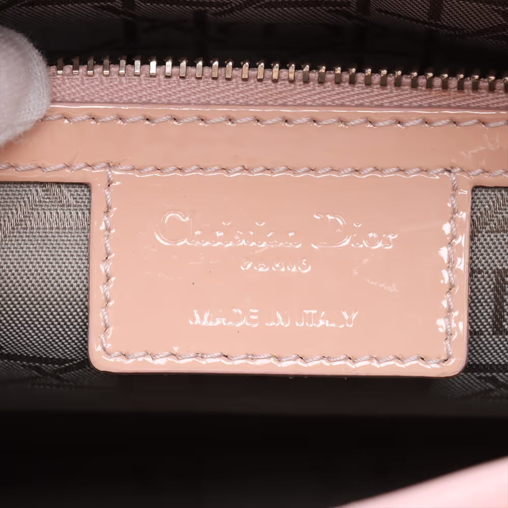 Christian Dior Lady Dior Cannage Patent Leather Two-Way Handbag Beige x Pink