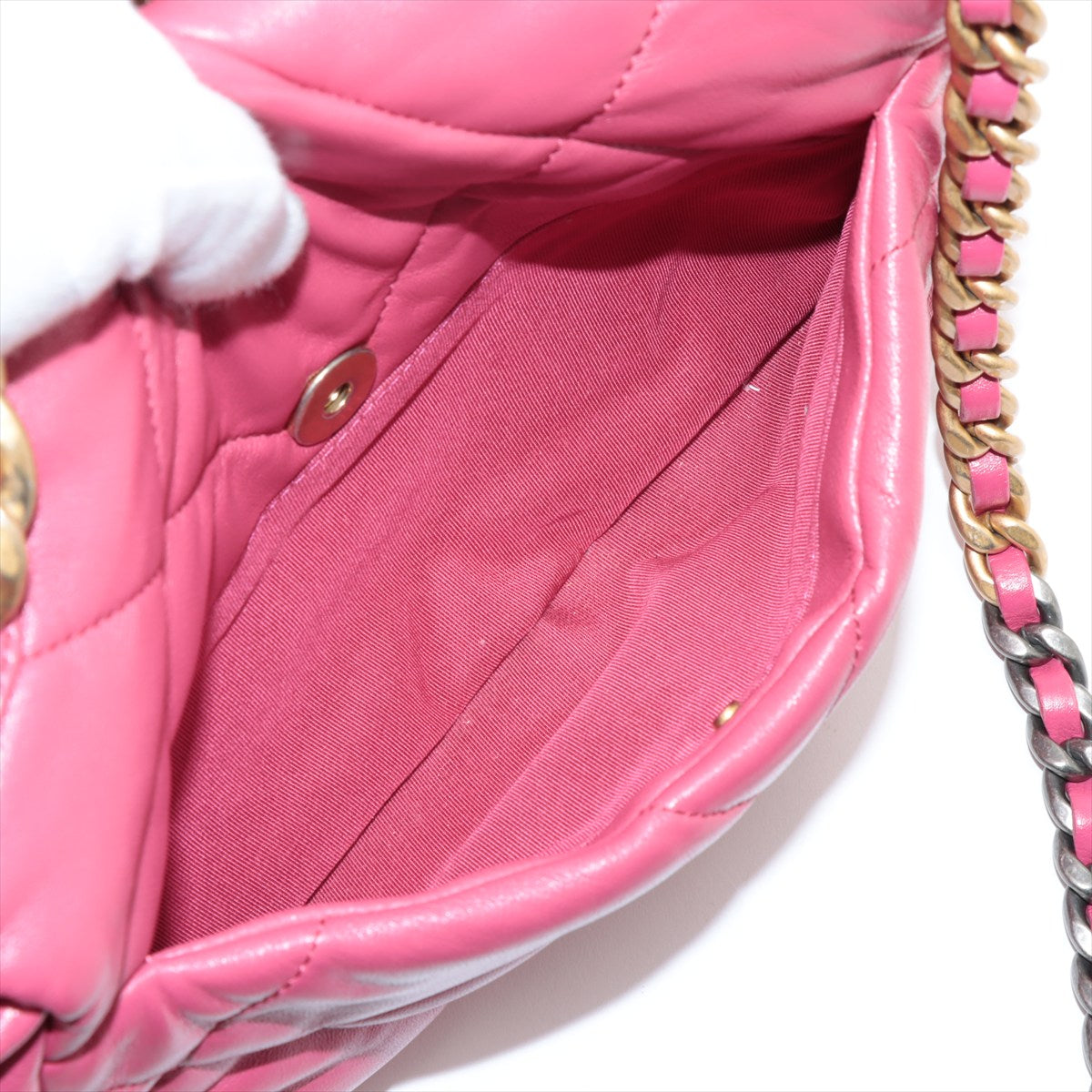 Chanel 19 Matelasse Lambskin Chain Shoulder Bag Hot Pink