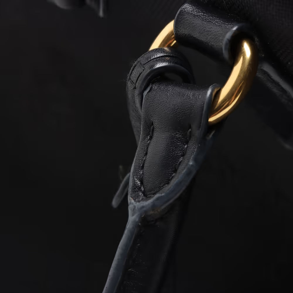 Prada Logo Jacquard Canvas Leather Tote Bag Black
