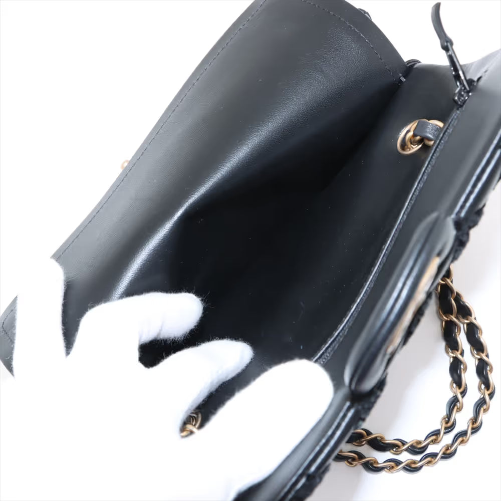 Chanel CC Logo Matelasse Lambskin Fabric Double Flap Double Chain Bag Black