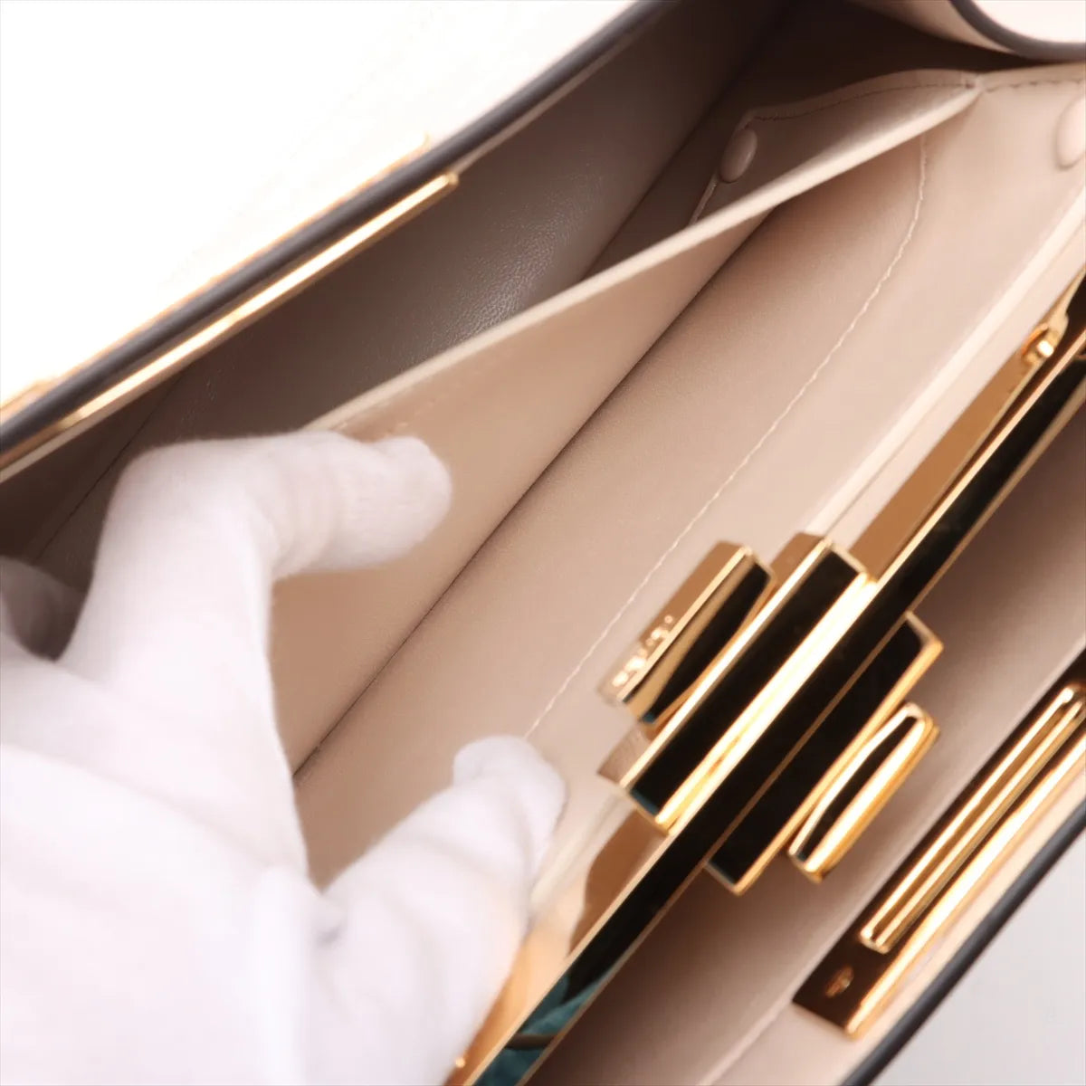 Fendi Peekaboo ISeeU Medium Leather Embroidery Two-Way Handbag Beige