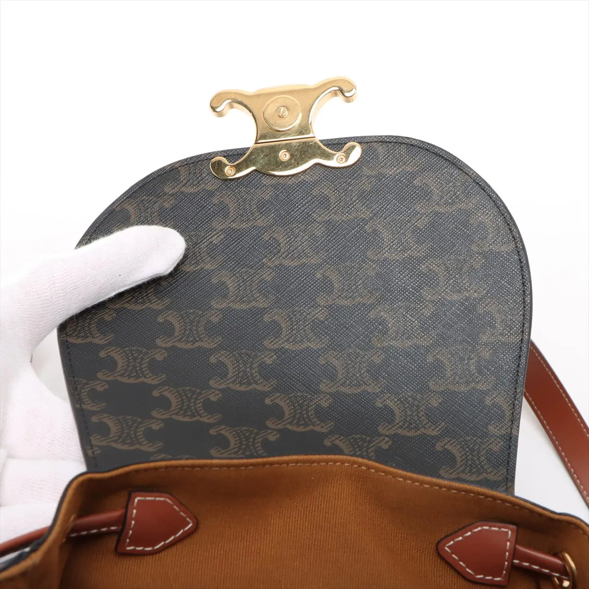 Celine Triomphe Bonnie Leather Backpack Brown