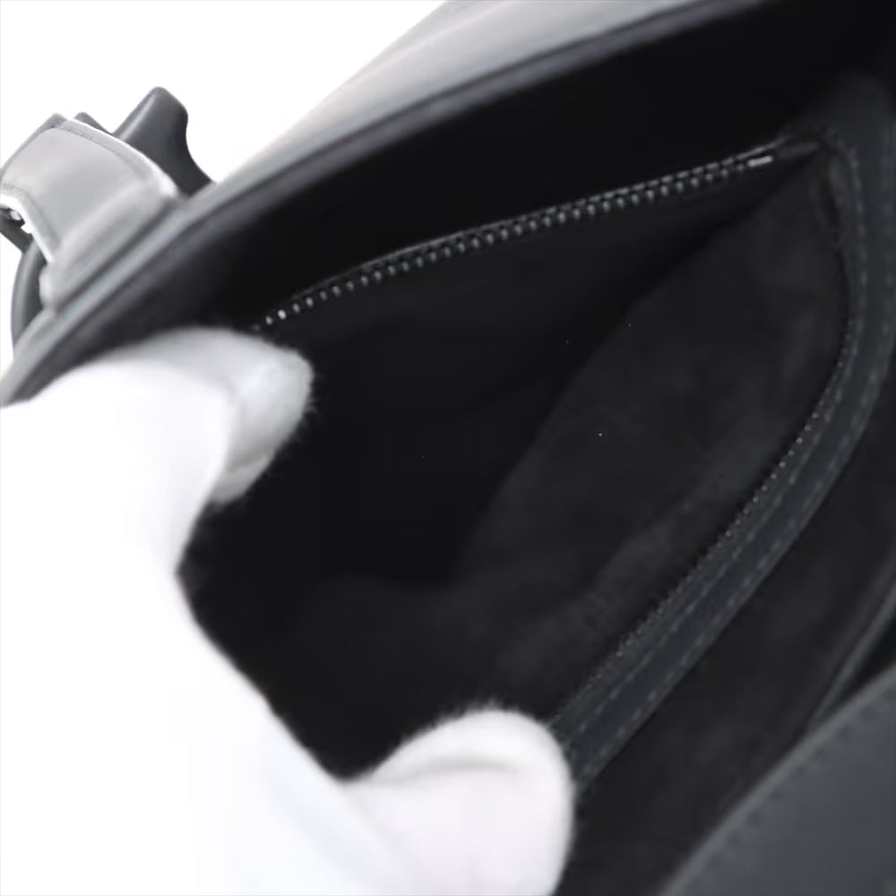 Christian Dior Saddle Leather Two-Way Shoulder Bag Black